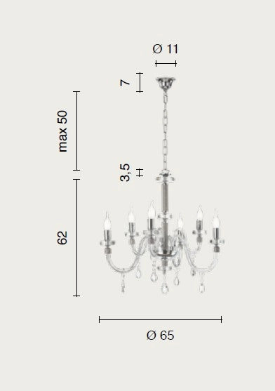 LAMPADARIO DIDO 6 LUCI FUME' E ORO ATTACCO E14 D.65CM