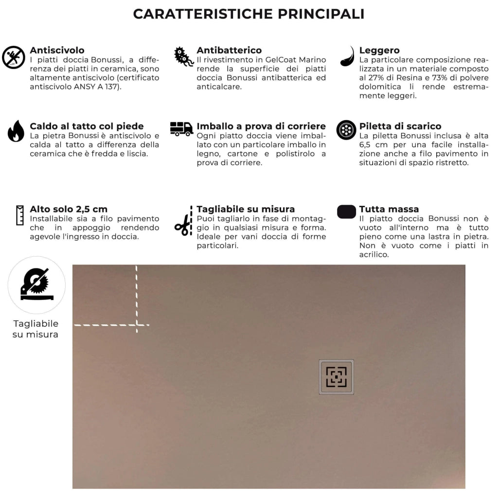 Piatto Doccia in Pietra 90x170 cm Bonussi Canton Moka
