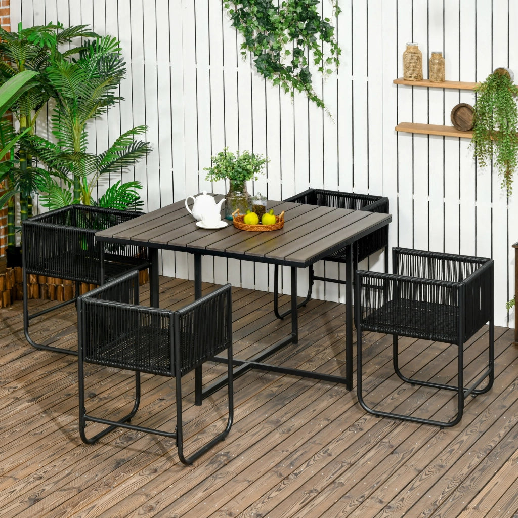 Set da giardino in polietileno in 5 pezzi Tavolo da pranzo con 4 sedie e comodino elegante set da pranzo per balcone e giardino