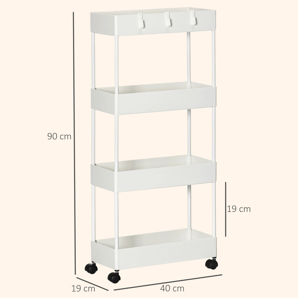 Carr¨¨ di servizio 4 livelli con ruote e cesti ¨C Minimal ¨C bianco