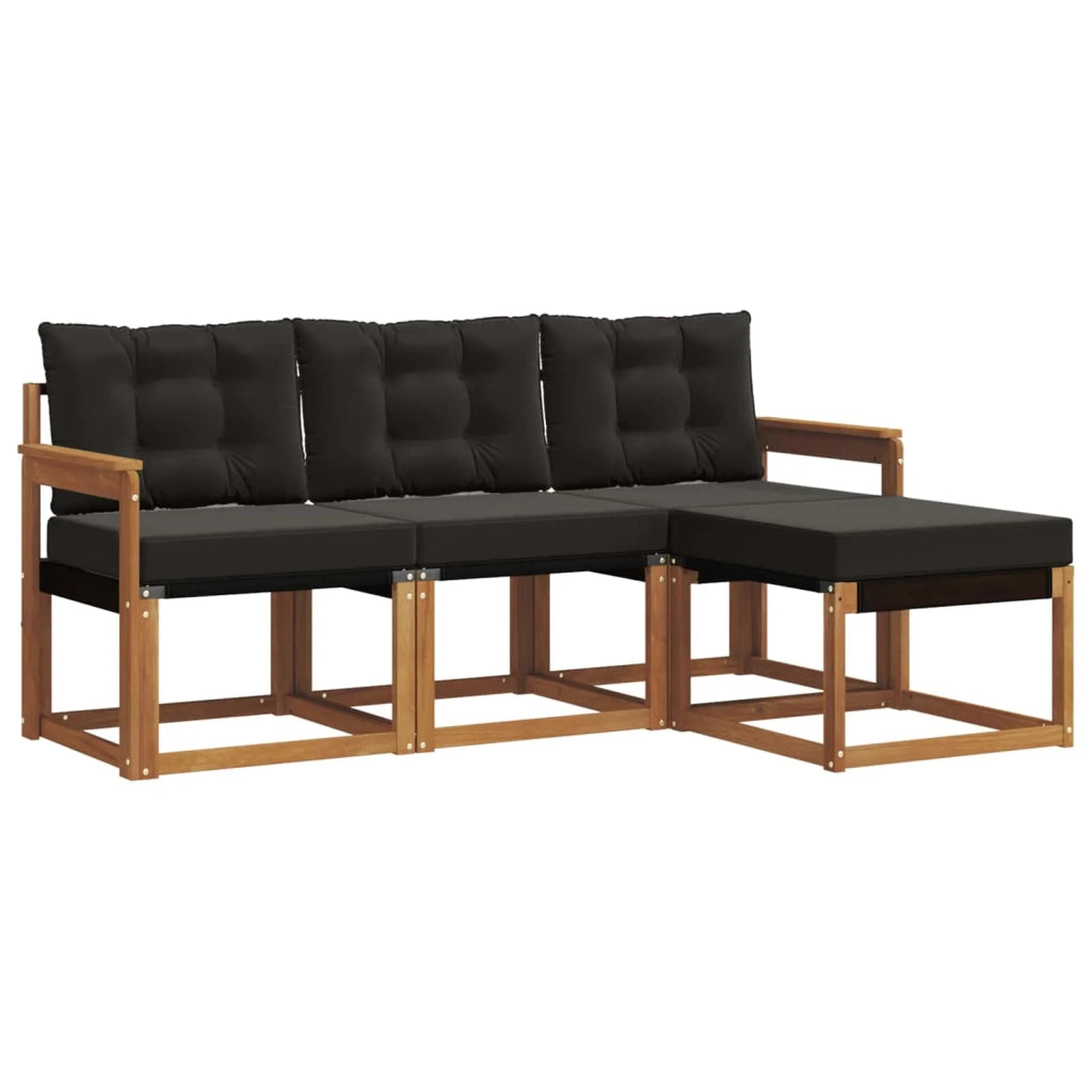 Set di divani da esterno con cuscino 4 pcs Naturale e Nero 3368539