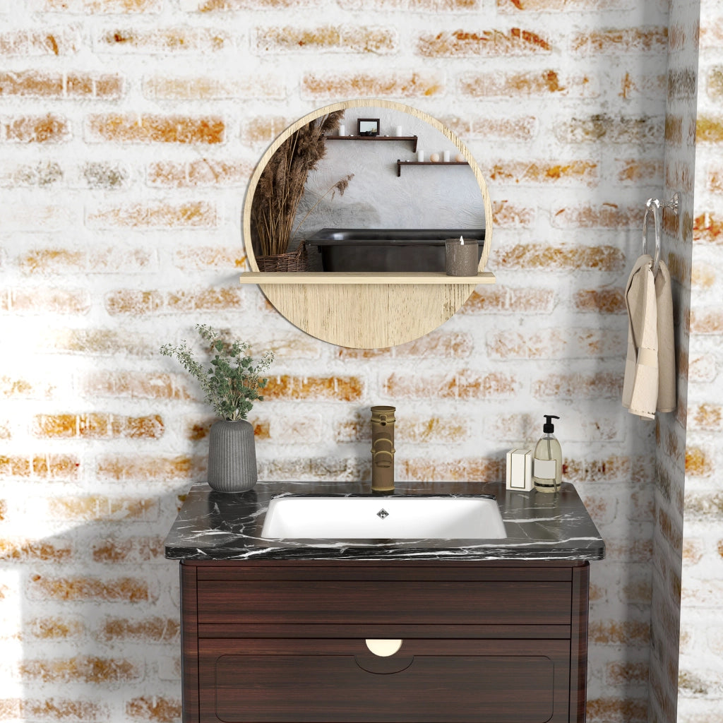 Specchio Bagno Rotondo con Ripiano ¨C zephmum ¨C Truciolato e Vetro, ?45x10 cm