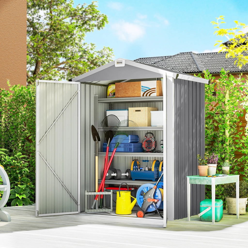 Casetta da Giardino ¨C Minimal ¨C Grigio Argento Acciaio 133x87x178 cm