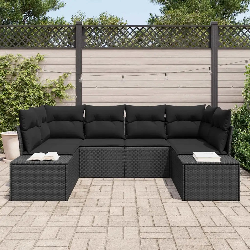 Set Divano da Giardino con archiviazione 6 pcs Nero Poly Rattan