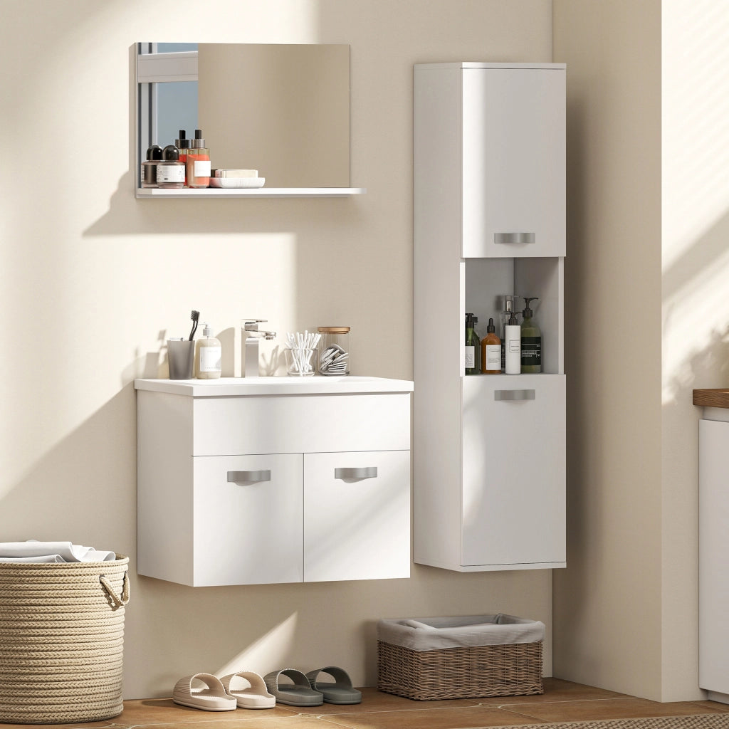 Set Mobili Bagno 4 Pezzi ¨C Xylo ¨C Mobile Sottolavabo con Lavabo, Specchio e Colonna, Bianco