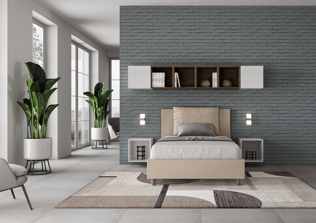 BS COM Letto una piazza e mezza contenitore imbottito 120x200 similpelle tortora