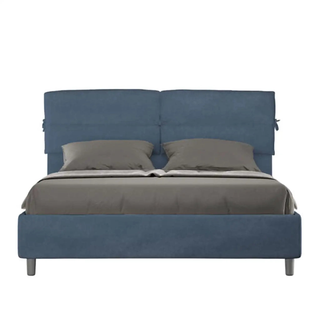 Letto matrimoniale con rete imbottito 160x190 microfibra blu Nandy