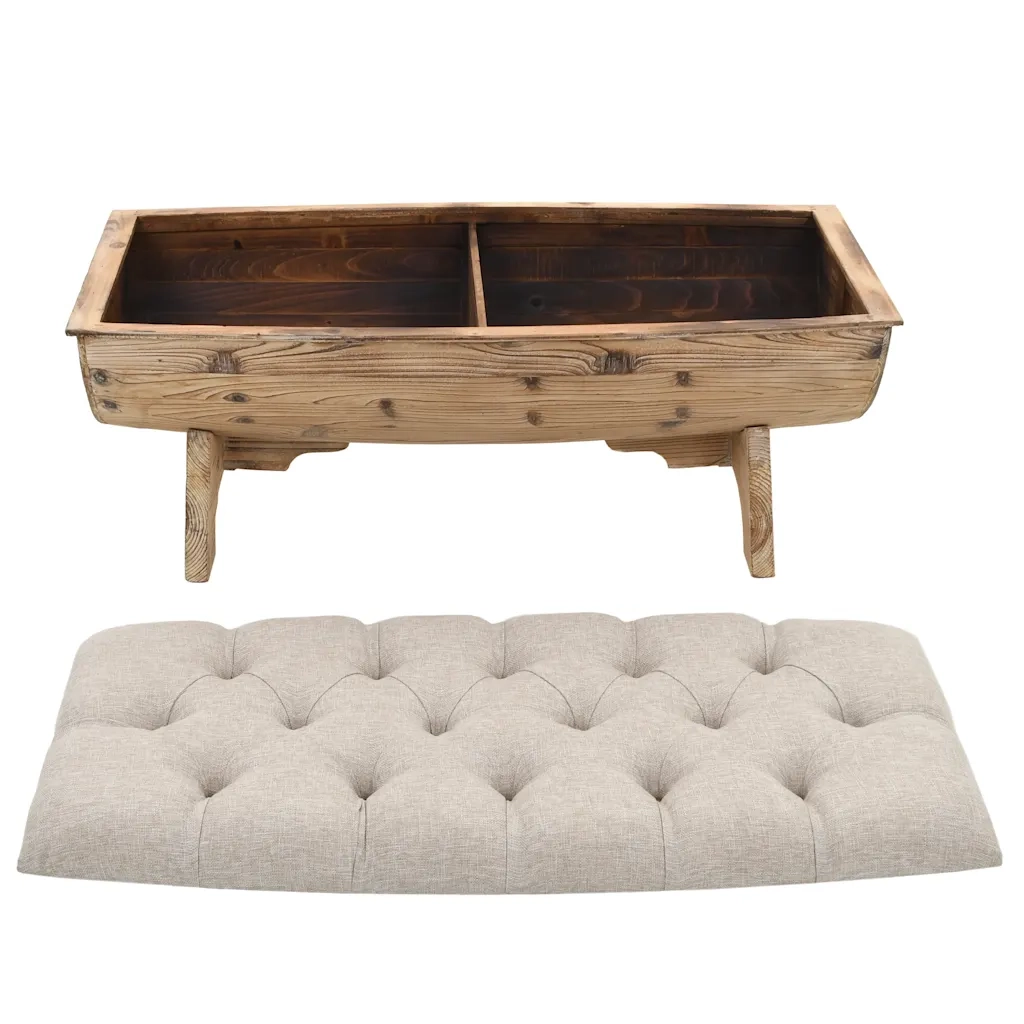 Cassapanca-Baule-Panca con Contenitore in Legno Massello e Tessuto 103x51x44 cm