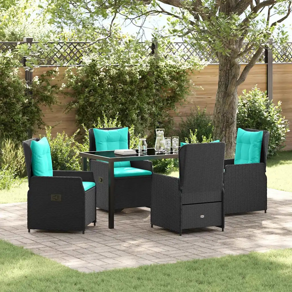 Set da Pranzo per Giardino 5 pcs Nero Poly Rattan