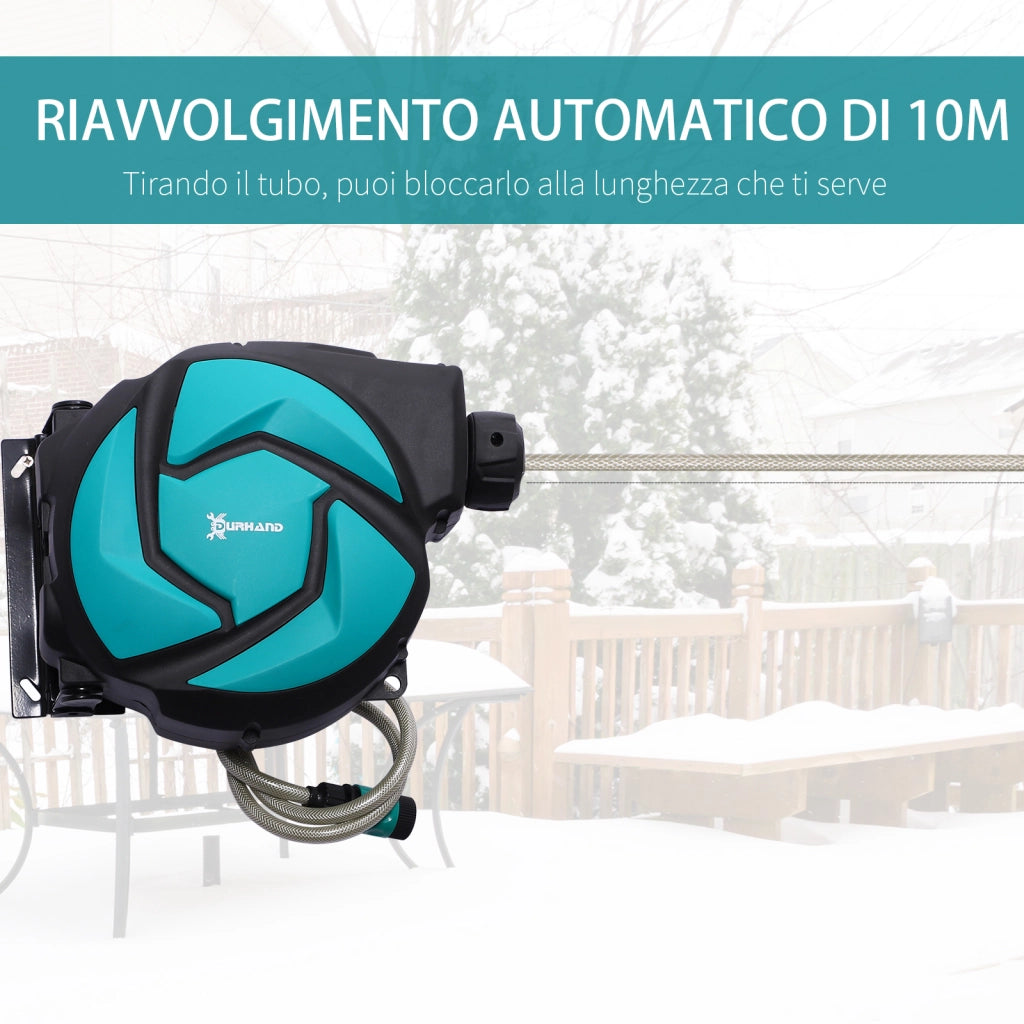 Avvolgitubo Automatico a Parete ¨C Minimal ¨C Nero e Azzurro, Plastica e PP, 28x14x34 cm
