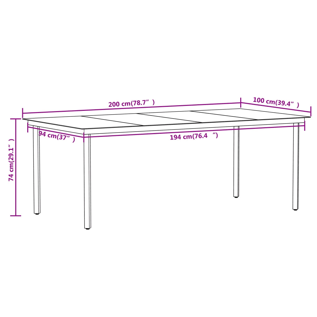 Set da Pranzo per Giardino 9 pz con Cuscini Nero 3099172