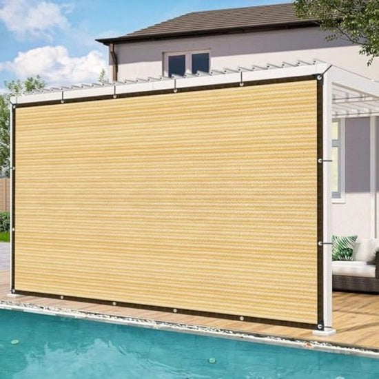 Ombrellone da Sole con Occhi, 1 x 2 metri, Beige, Resistente al Vento, Perimetrale, Per Esterni