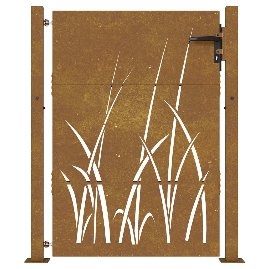 Cancello da giardino 100x150 cm in acciaio Corten con design erba 153229