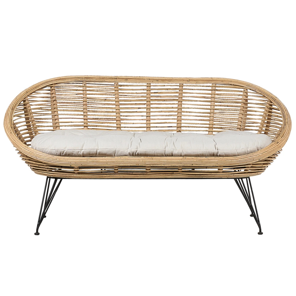 Set di divani a 3 posti con tavolino in rattan naturale beige chiaro con cuscino in cotone di media resistenza per interni, all'aperto, in stile bohémien,