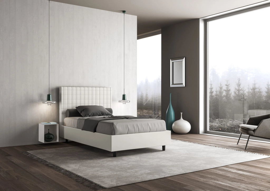 BS COM Letto una piazza e mezza contenitore imbottito 120x190 similpelle bianco