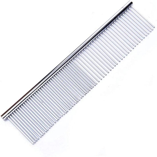Strumento per rimozione di nodi e matite per animali domestici con estremità arrotondate, denti in acciaio inox, strumento per la rimozione di nodi e matite metalliche per cani e gatti, strumento per la desquamazione, 19 cm L