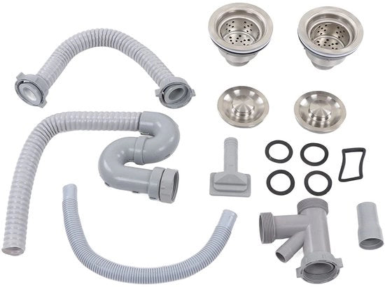 Kit di scarico 12 parti - Scarico a doppia curva - Sifon - Tubo di scarico flessibile - Impermeabile - Scarico igienico