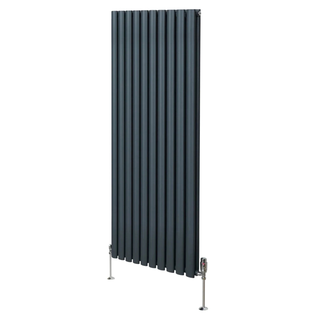 Radiatore a colonna ovale e valvole cromate TRV Designer grigio antracite 1600mm x 600mm