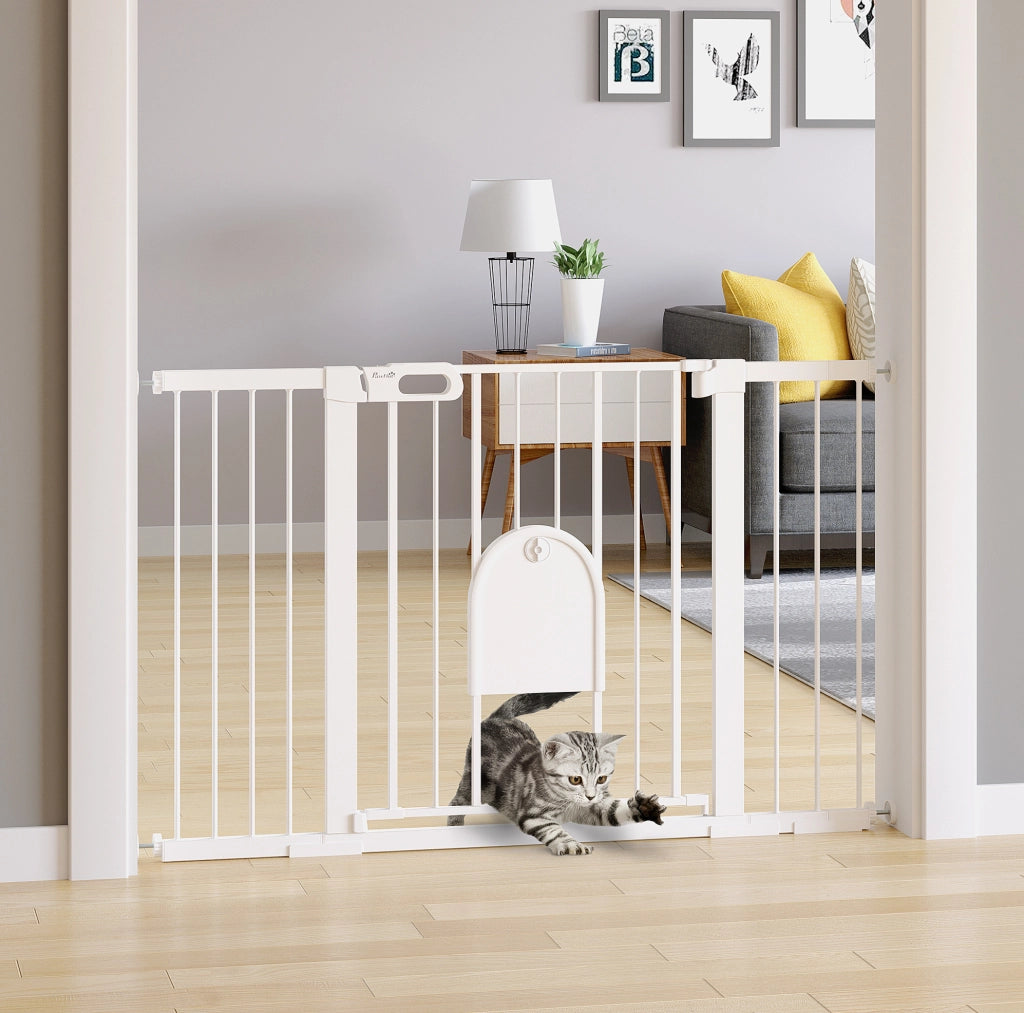 Cancelletto di sicurezza 75-131x76 cm in metallo e ABS bianco, a pressione, per scale –