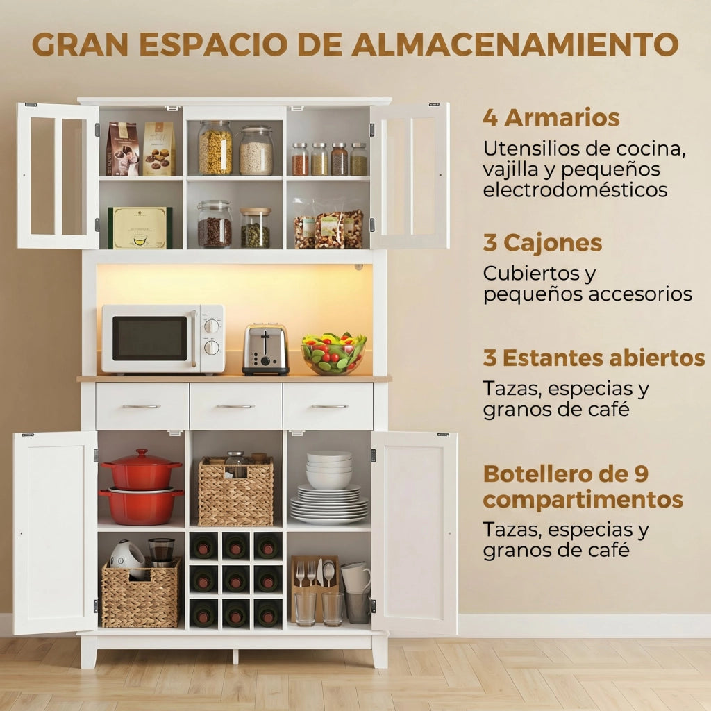 Armadio Cucina con Porte Vetro e Illuminazione LED ¨C Minimal ¨C Bianco