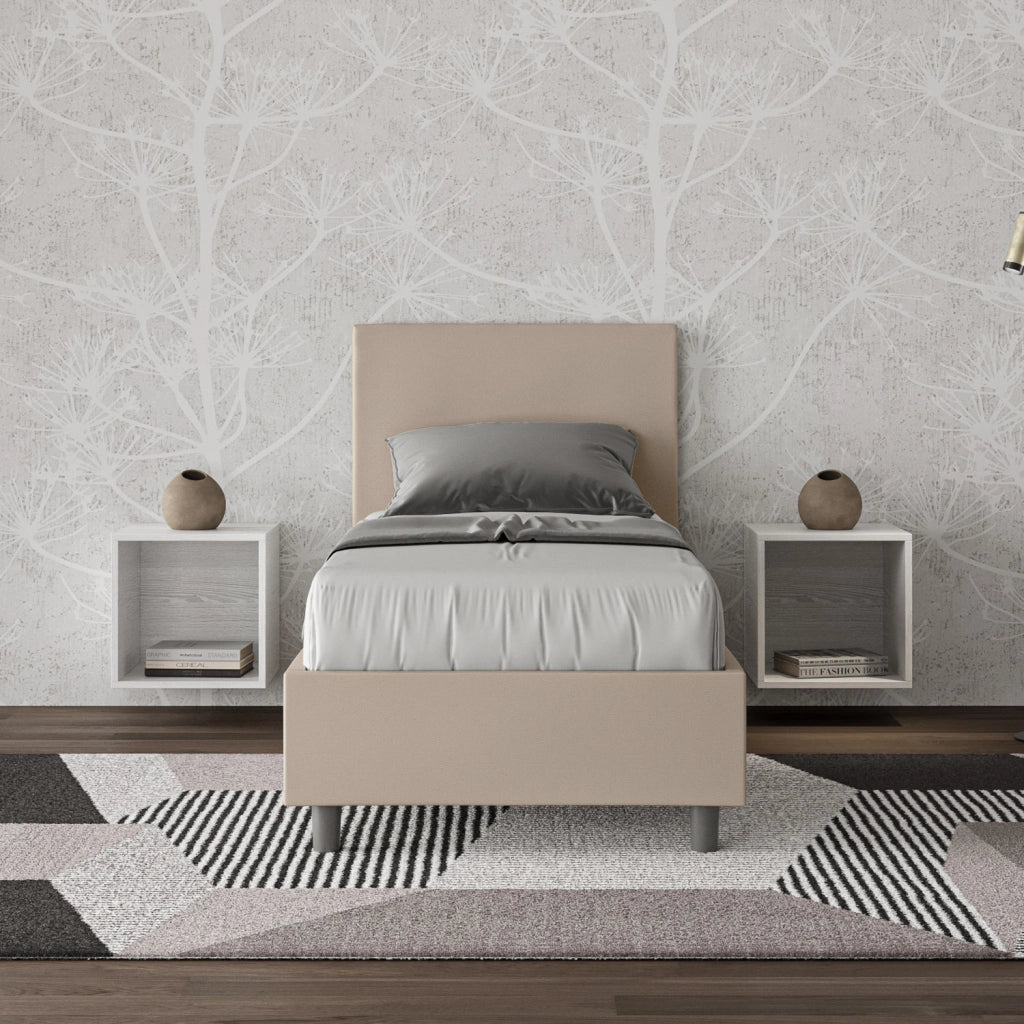 BS COM Letto singolo con rete imbottito 80x190 similpelle tortora
