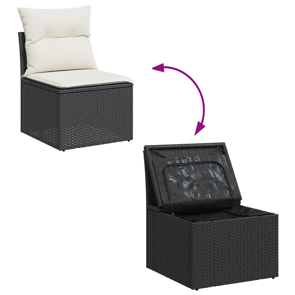 Set Divani da Giardino 9 pz con Cuscini Nero Polyrattan Acacia 3327577