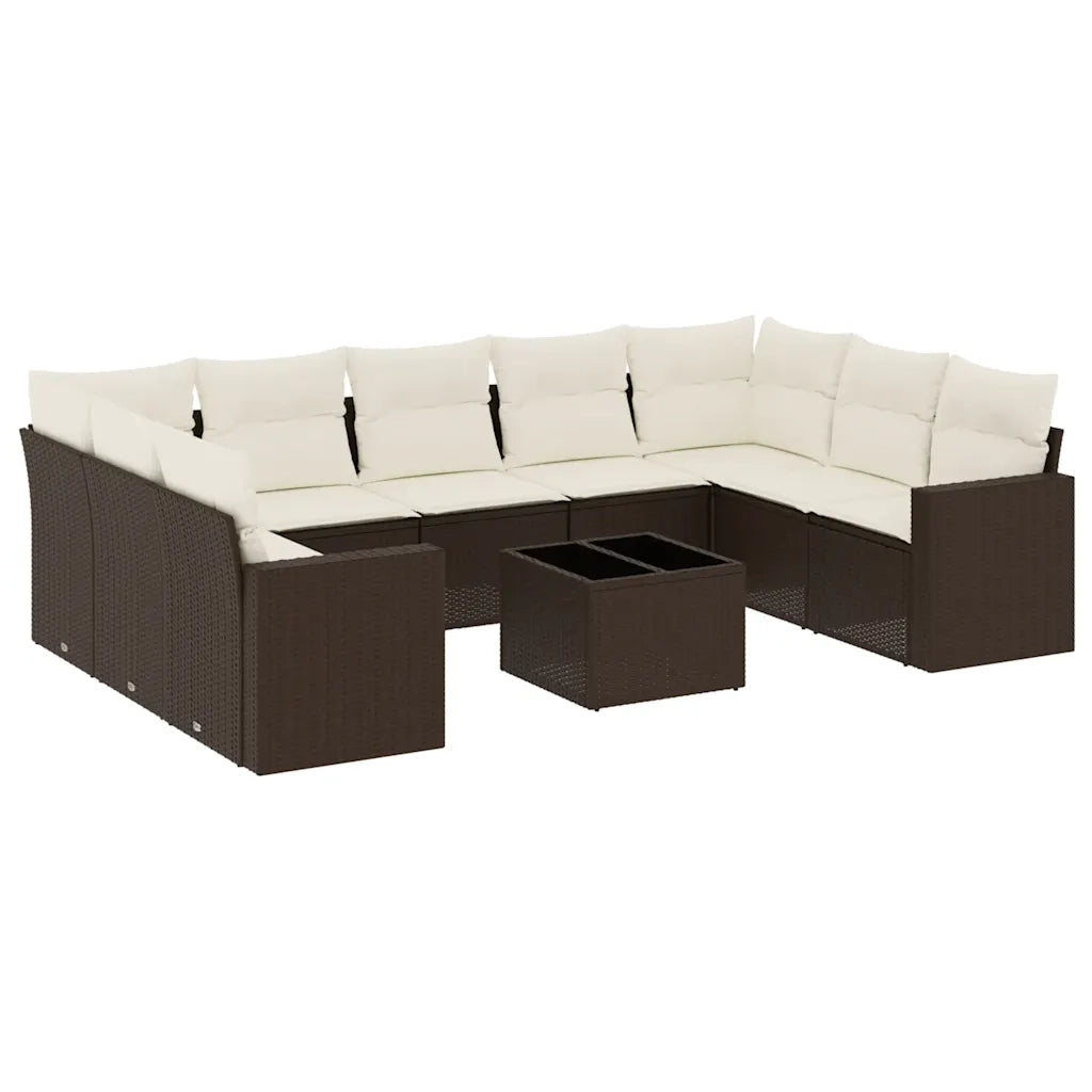 Set Divani da Giardino 10pz con Cuscini in Polyrattan Marrone 3219403