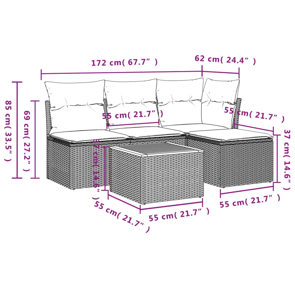 Set Divani da Giardino 5 pz | Set Salotto da Giardino con Cuscini in Polyrattan Nero