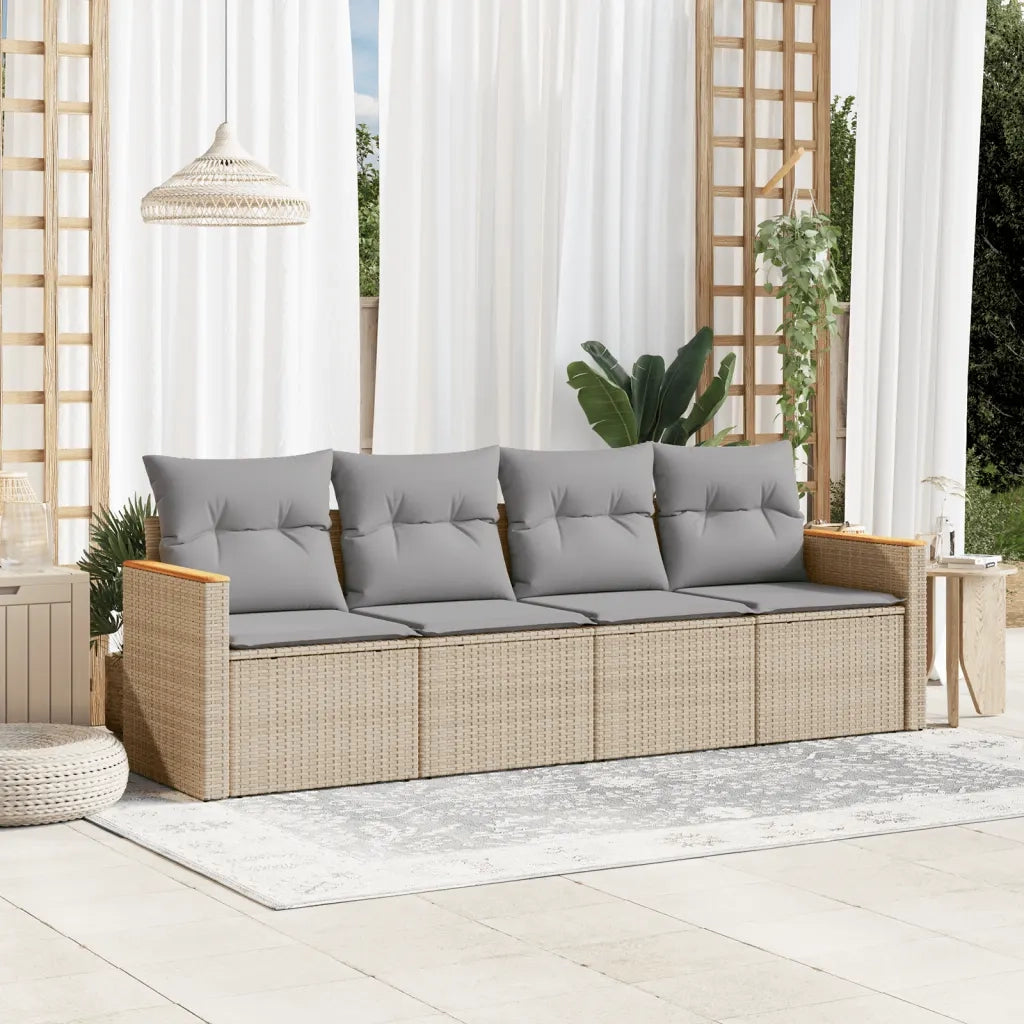Set Divano da Giardino 4 pz con Cuscini Beige in Polyrattan 3258174