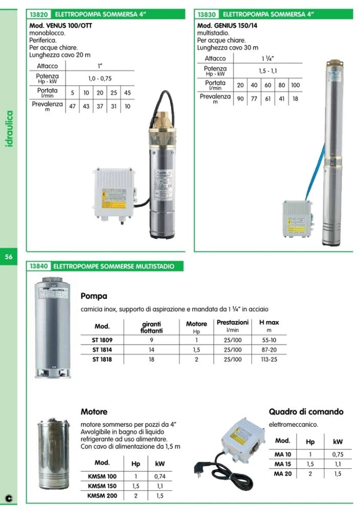 1pz elettropompa sommersa 1,0 hp venus 100/ott cod:ferx.12802