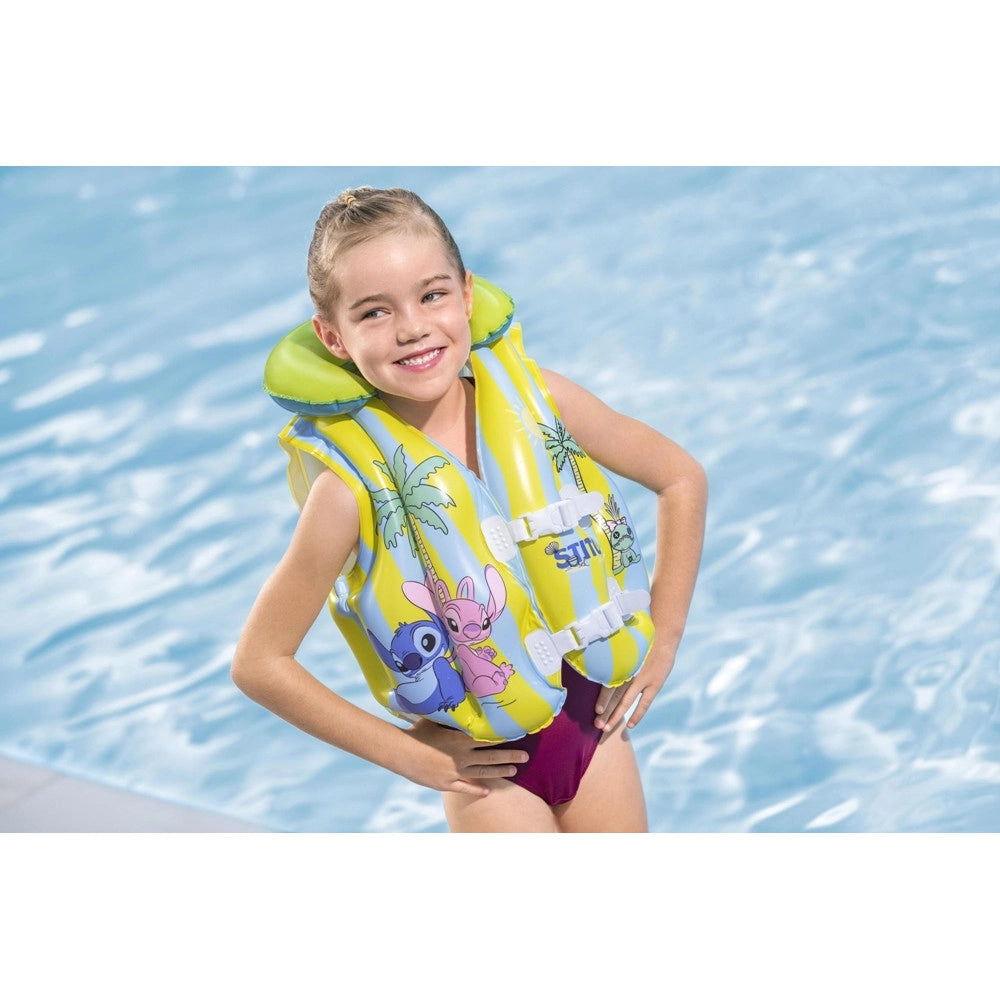 Trade Shop - Giubbino Da Nuoto Salvagente Gonfiabile Stitch Per Bambini 3-6anni Fibbie Regolabili 9104r -