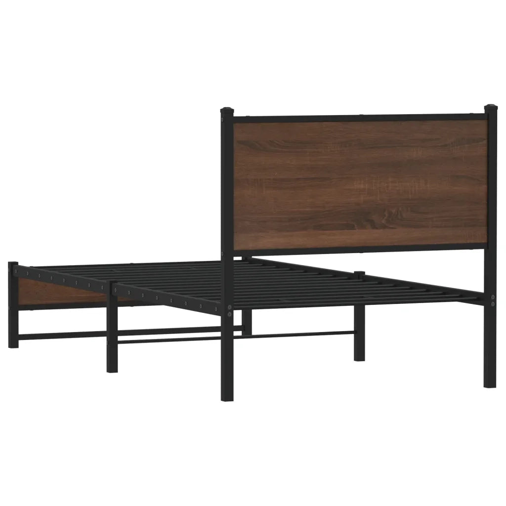 Letto singolo | Letto per adulti | Giroletto senza Materasso in Metallo Rovere Marrone 90x200 cm