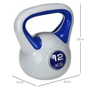 Kettlebell 12 kg, manubrio sferico blu delicato sui pavimenti per allenamento forza e fitness, ideale per home workout