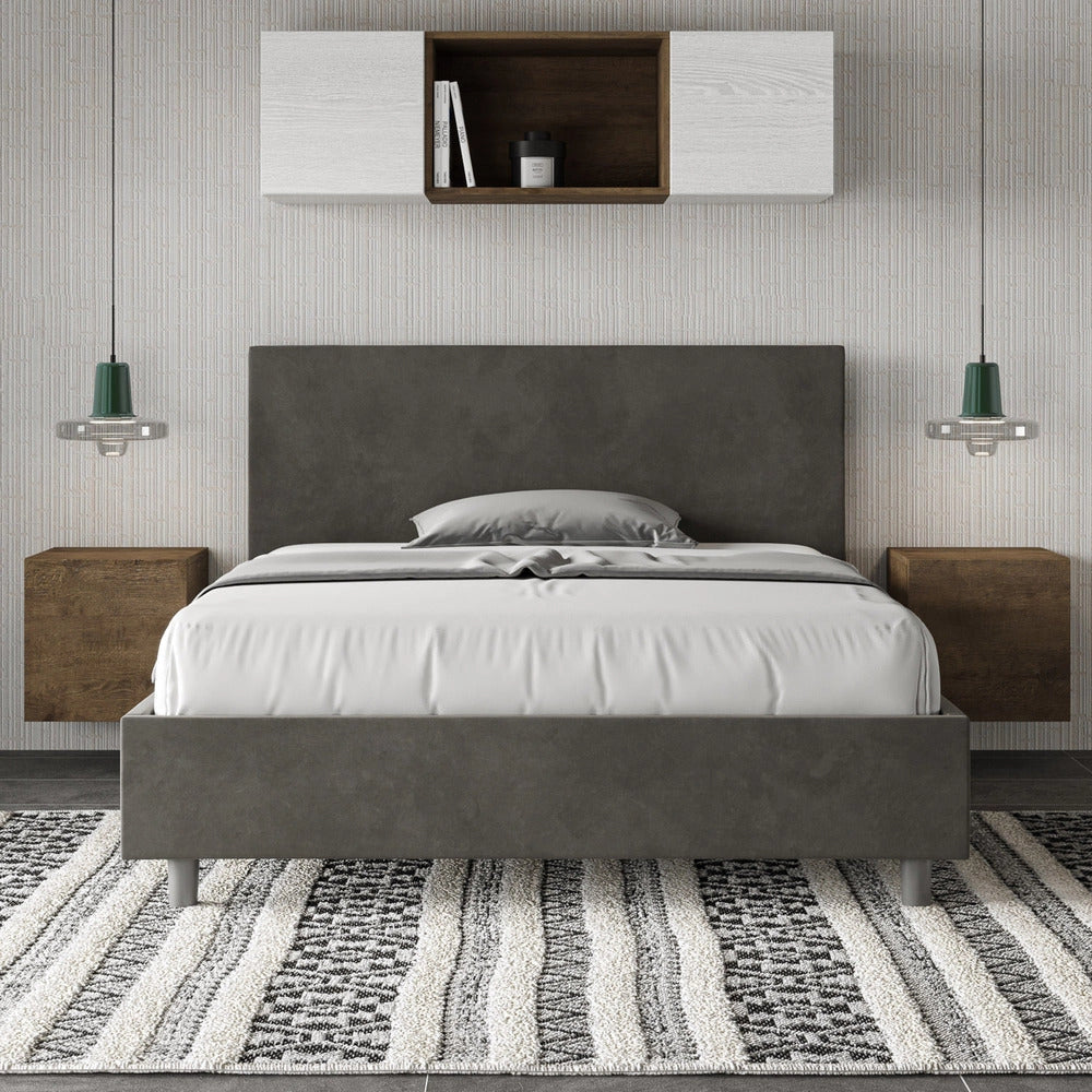 Letto Matrimoniale Large 180x200 cm con Rete e Contenitore Adele Grigio
