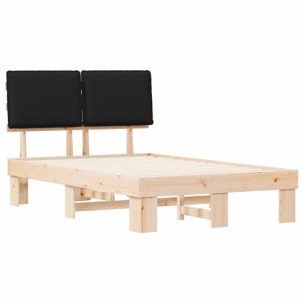 Letto matrimoniale | Letto per adulti | Letto con Testiera Rivestita Nero 120 x 200 cm Pino massello
