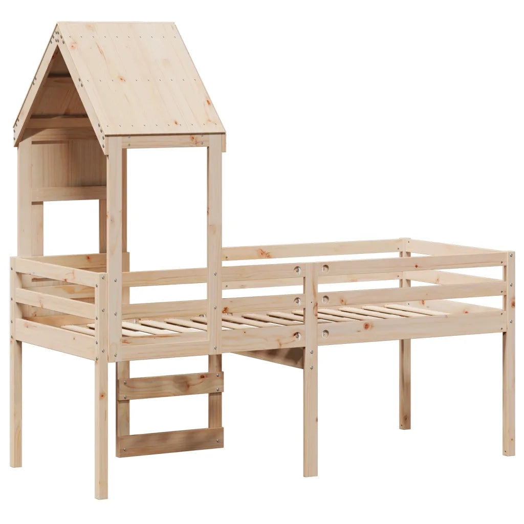 Letto singolo | Letto per adulti | Letto a Soppalco con Tetto 90x190 cm Legno Massello di Pino