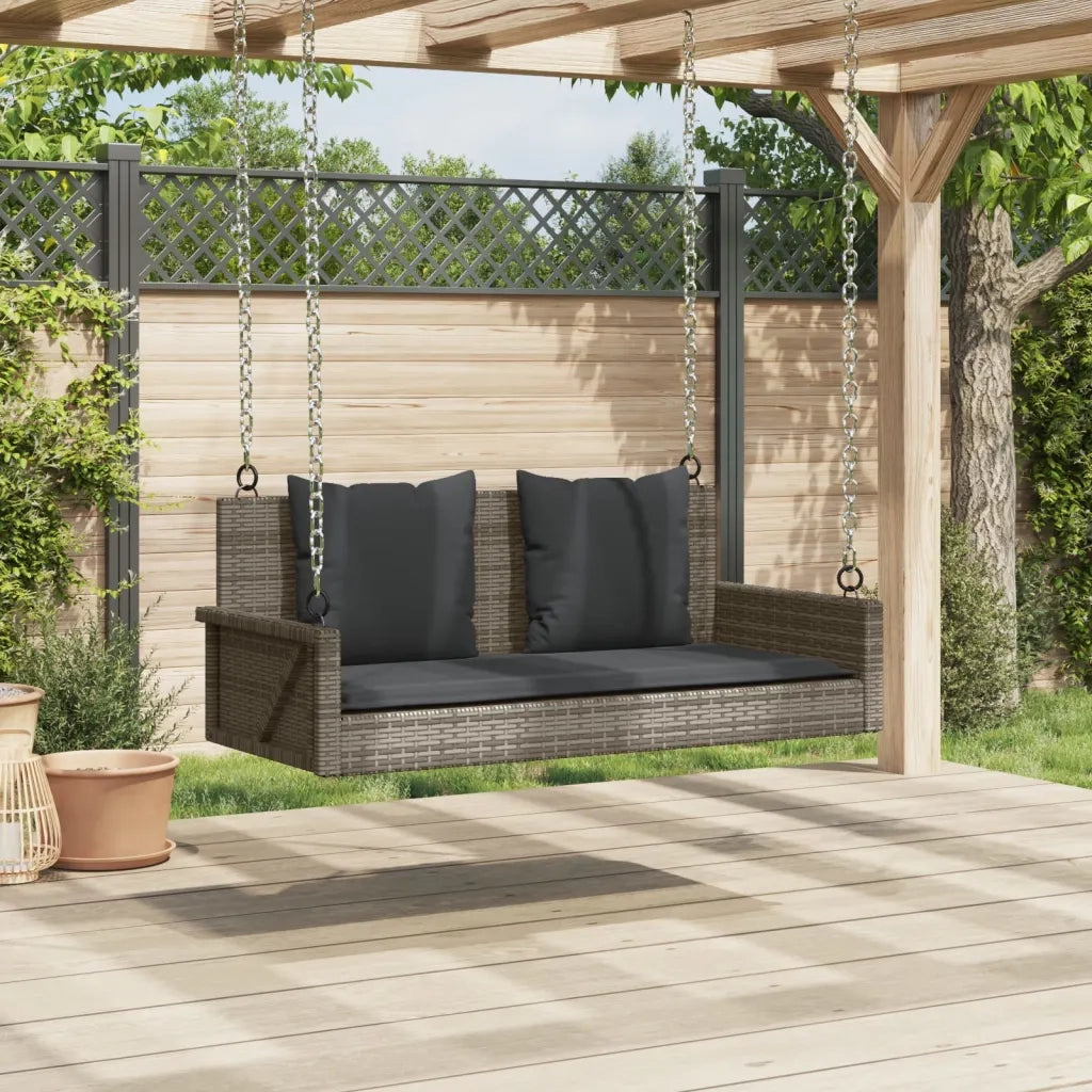 Panchina Dondolo con Cuscini Grigia 119x56x48 cm in Polyrattan 365631