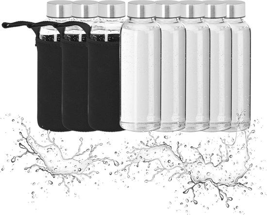 Set di bicchieri da tè da 8 pezzi con coperchio 360 ml - bicchiere d'acqua trasparente/nero - HxL: 20 x 6 cm