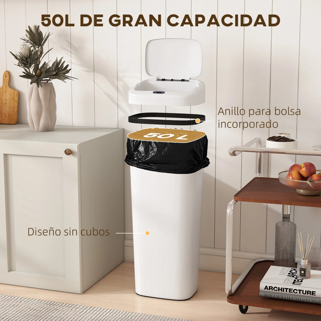 Pattumiera Automatica con Sensore ¨C Xylo ¨C 50L Acciaio Inox Bianco Antimpronta
