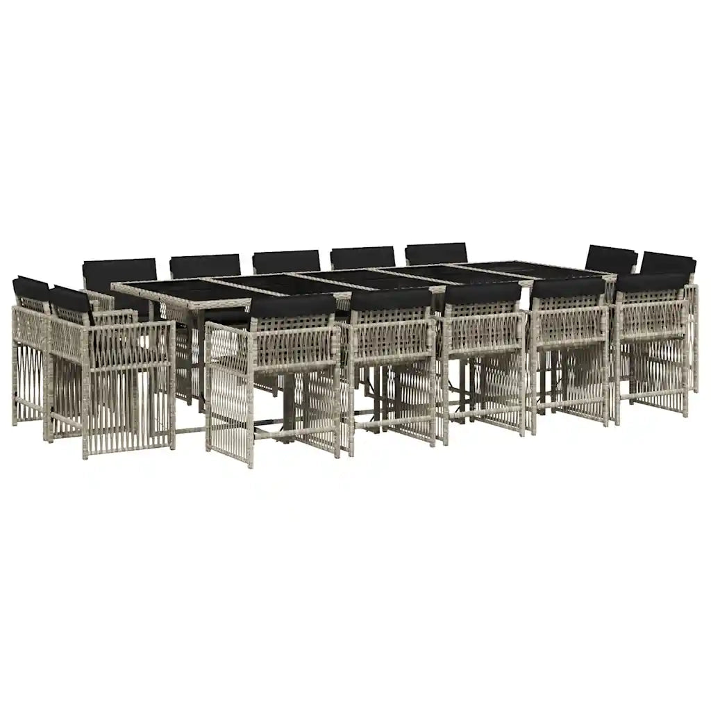 Set da Pranzo da Giardino 17pz con Cuscini Grigio in Polyrattan 3211787
