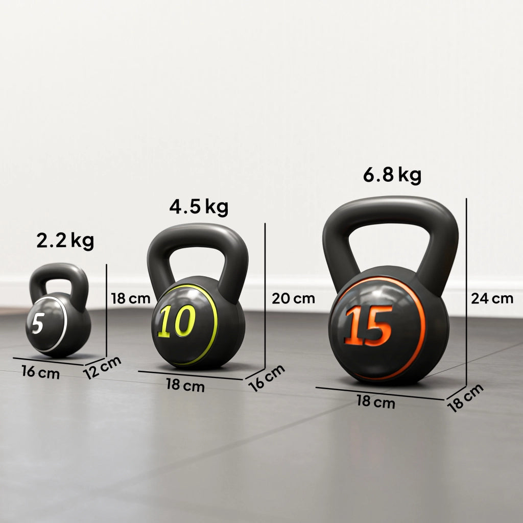 Set 3 Kettlebell con Base ¨C Minimal ¨C Nero 2.2 kg 4.5 kg 6.8 kg