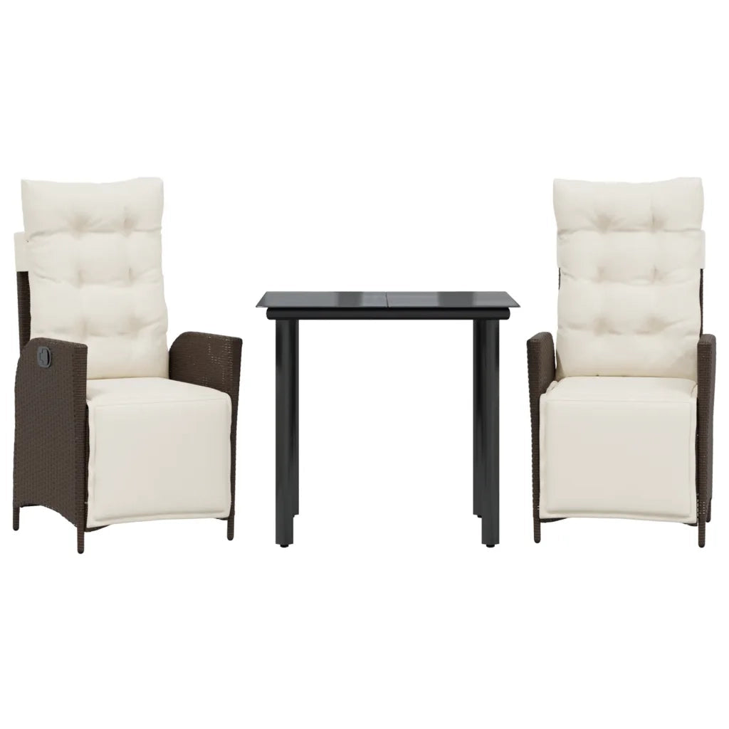 Set da Pranzo da Giardino 3pz con Cuscini in Polyrattan Marrone 3213413