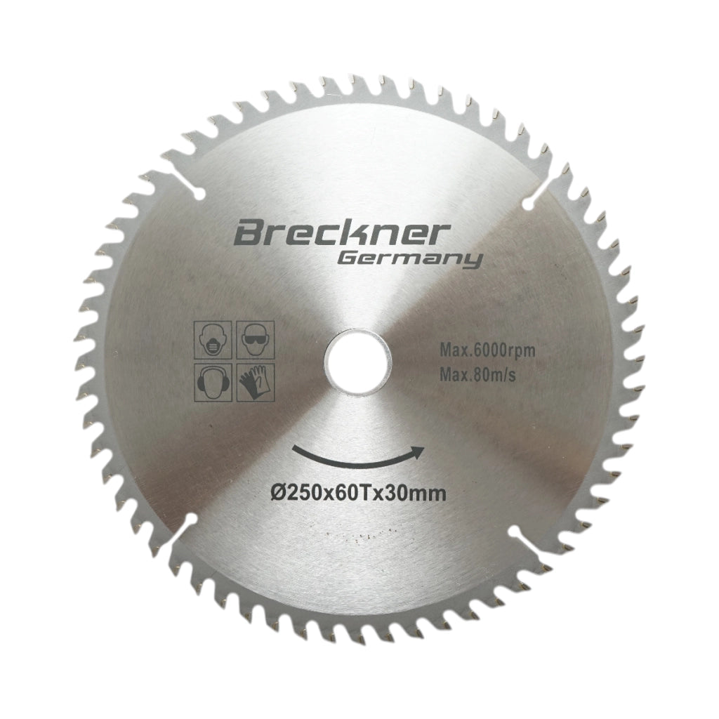 Disco circolare in widia per legno 250 × 30 mm, 60 denti, velocità massima 6.000 rpm Breckner Germany