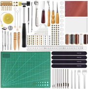 Set di attrezzi 58 pezzi - Set di attrezzi per lavorazione della pelle - Maneggiare la pelle a mano - Incluso filo e accessori - Set di attrezzi pratico per hobbyisti - Set di lavorazione della pelle