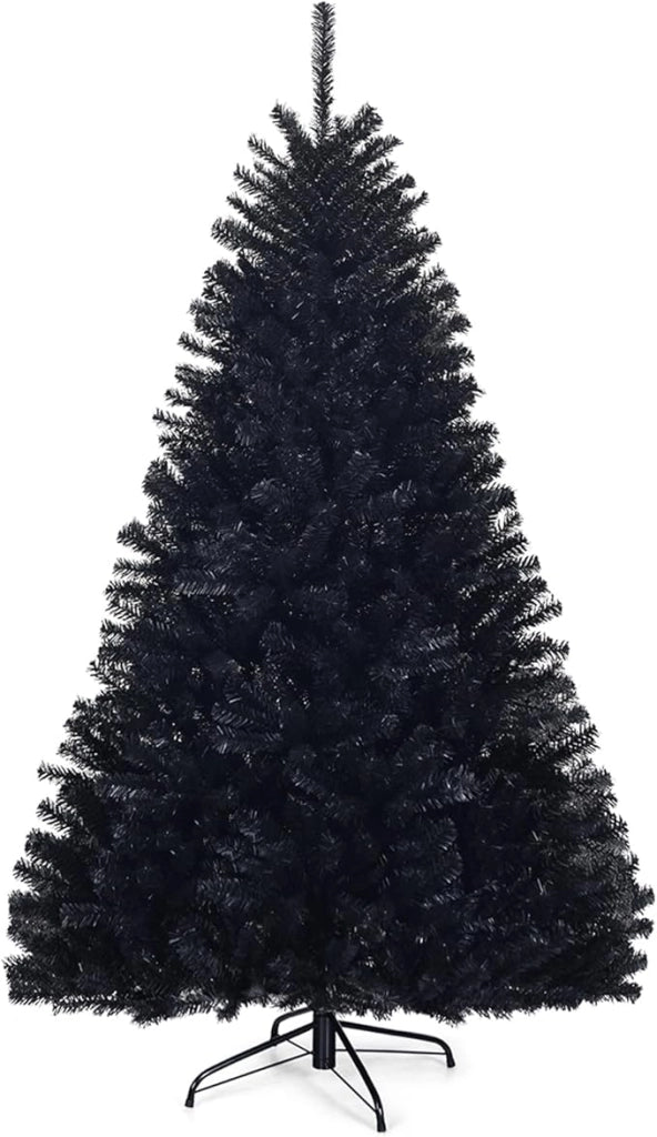 Albero di Natale Nero 180/225 cm, Albero di Natale con 1036/1258 Rami Folti e Base di Metallo con Cuscinetti Antiscivolo, Albero di Natale Realistico per Halloween (180x Ø112cm)
