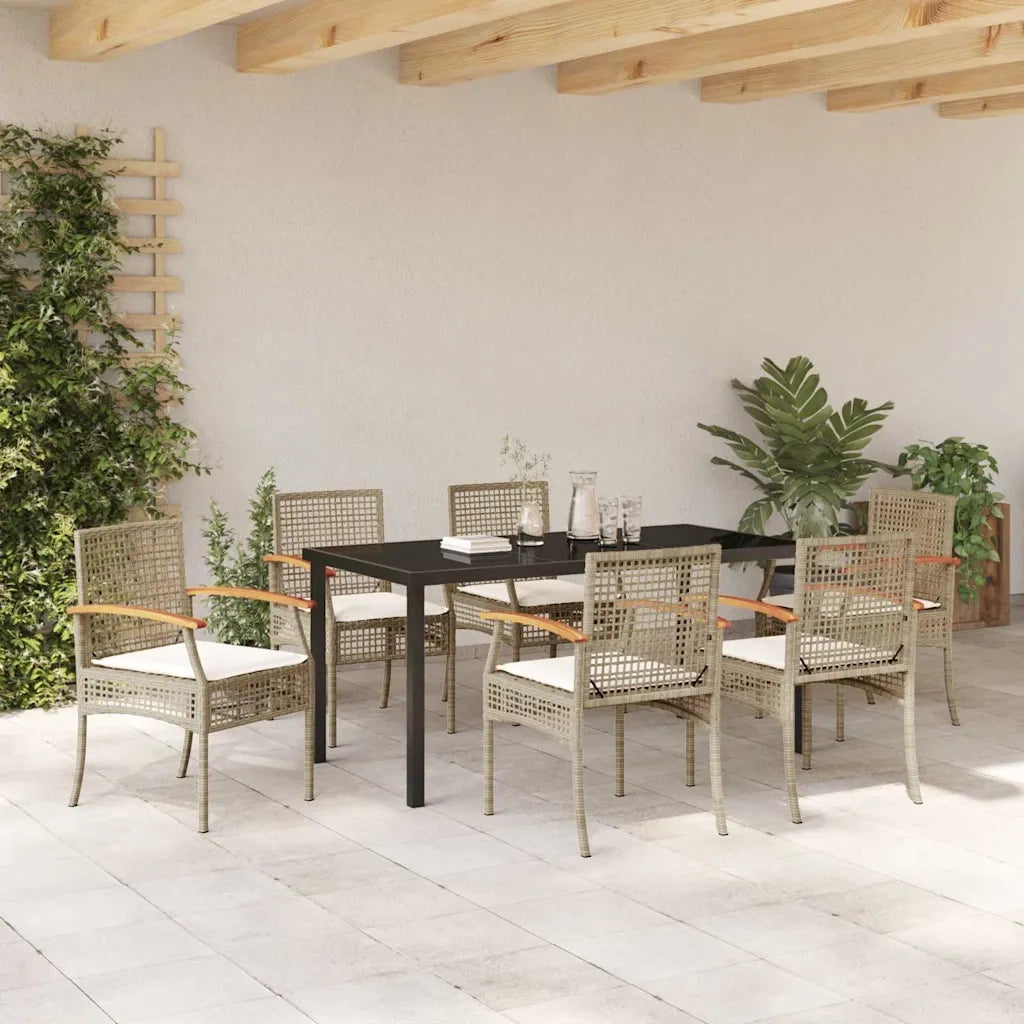 Set da Pranzo per Giardino 7 pcs Beige polyrattan