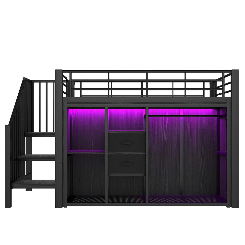 Letto Contenitore con LED e Cassetti ¨C MINIMAL ¨C Nero 90x200