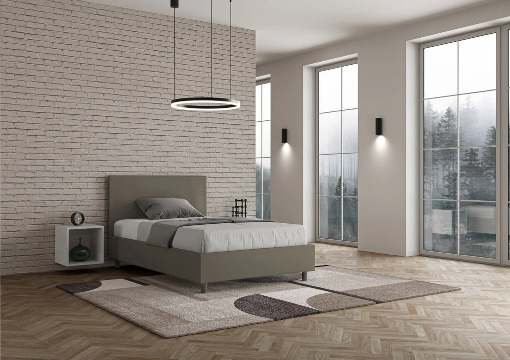 BS COM Letto una piazza e mezza senza rete imbottito 120x190 similpelle cappuccino