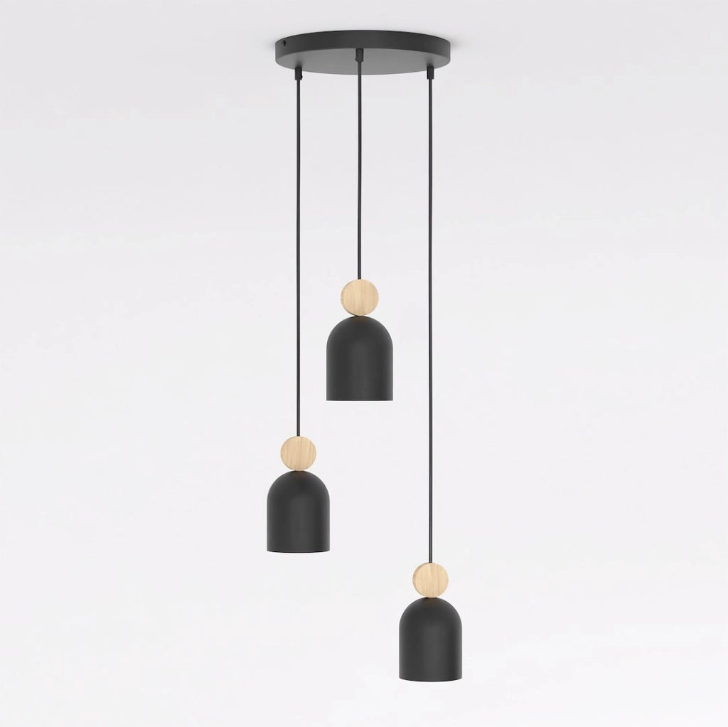 Lampada sospesa japandi MESI nera 3xGU10 legno Emibig