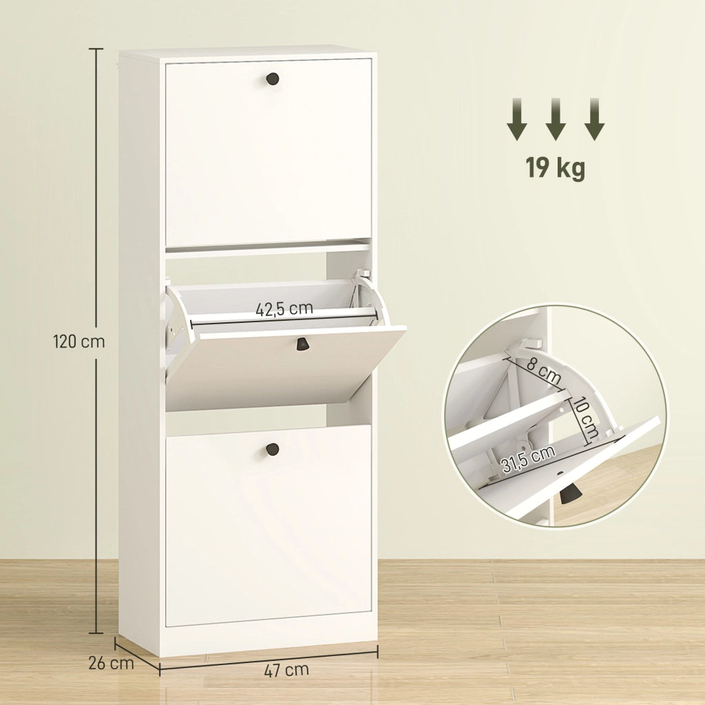 Scarpiera con 3 cassetti ¨C Xylo ¨C Bianco truciolato, 12 paia